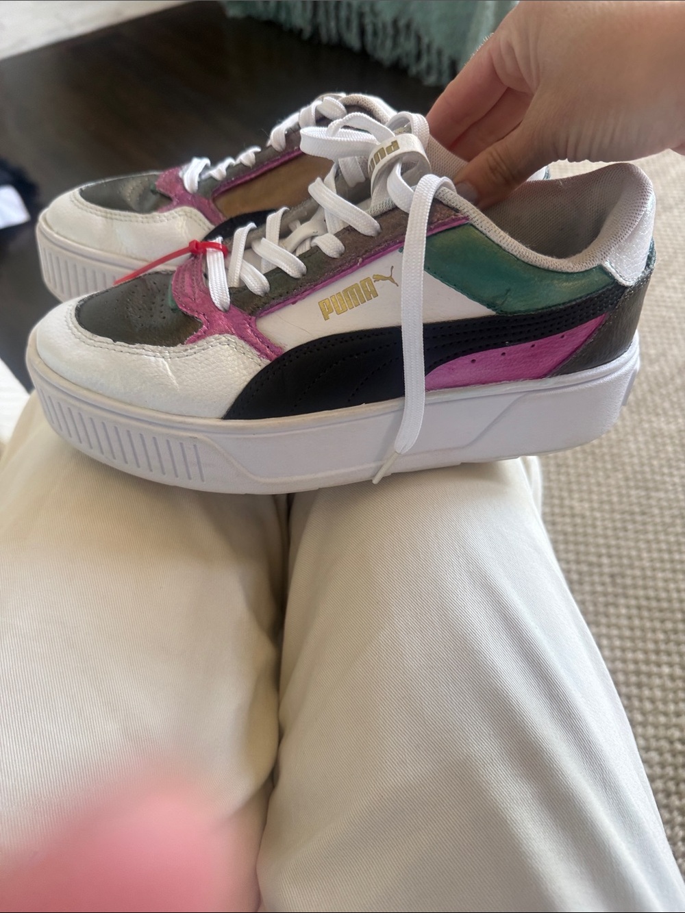 Puma Iridescent Pink Green Black Platform Lace-Up Sneakers 6.5